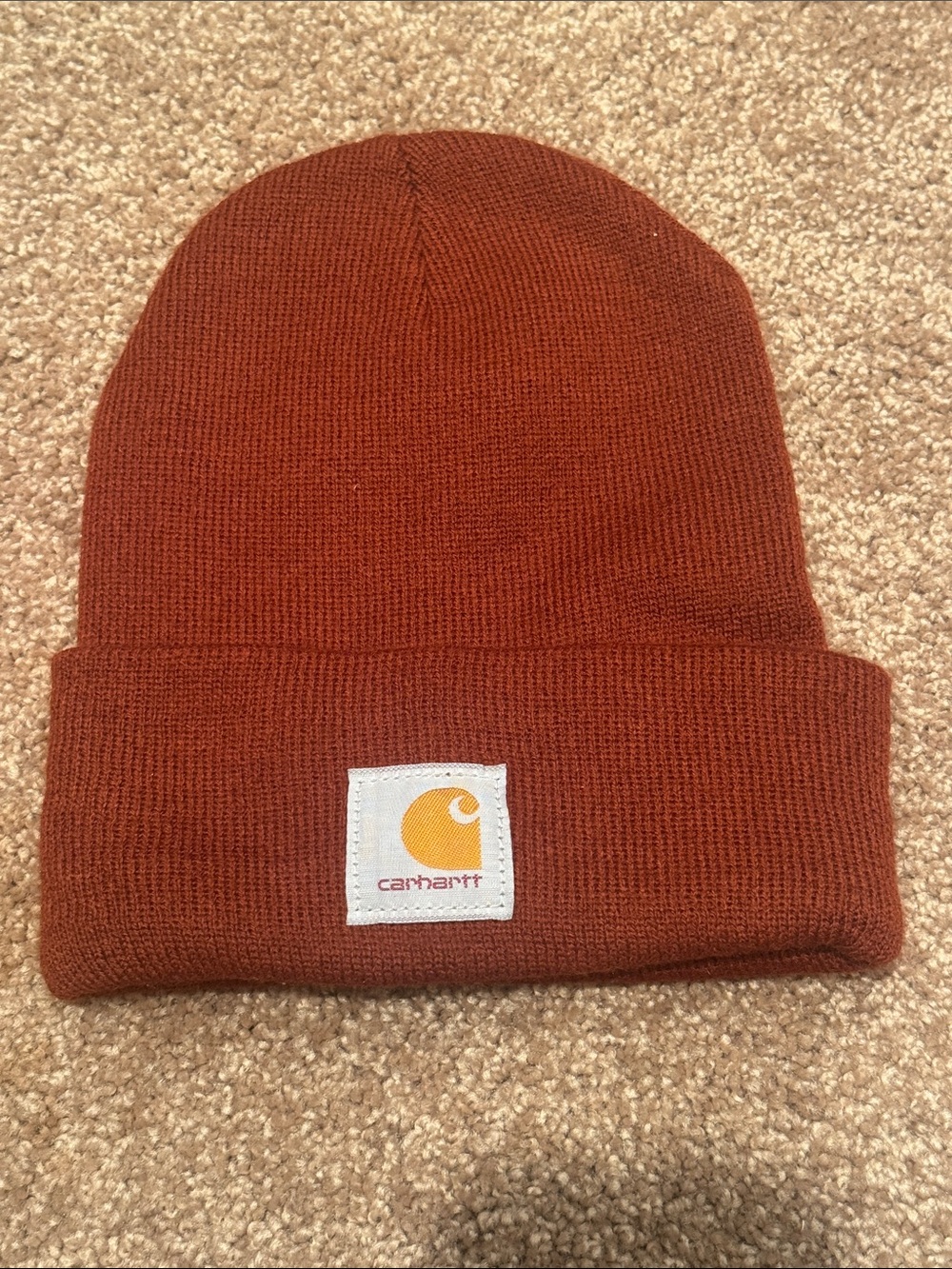 Carhartt Rust colored Cuffed Beanie with Logo Patch